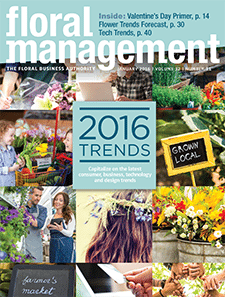 Get a re-cap on the biggest trends slated for 2016 in the January issue of Floral Management. 