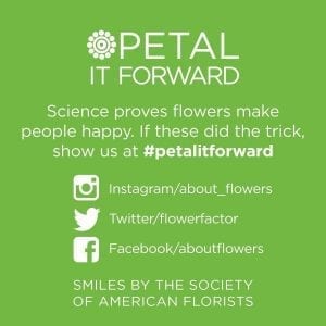 Green stickers on the bouquets and the SAF “street team” encouraged consumers, to post selfies with their flowers using the hashtag #petalitforward on social media.