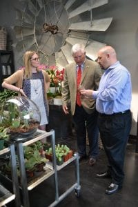 Charles Ingrum (right) hosted Rep. Pete Sessions (R-Texas) at Dr. Delphinium Designs & Events in Dallas in March, as a follow-up to SAF’s Congressional Action Days. The congressman and his aide toured the business after Ingrum, pictured with store manager, Lizzie Dunnet, extended an invitation. 