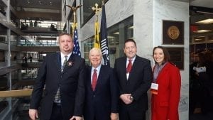 Brian Collins, Skip Paal, AAF, and Christine Grant, of Rutland Beard Floral Group, meet with Sen. Ben Carden, the senior senator of Maryland.