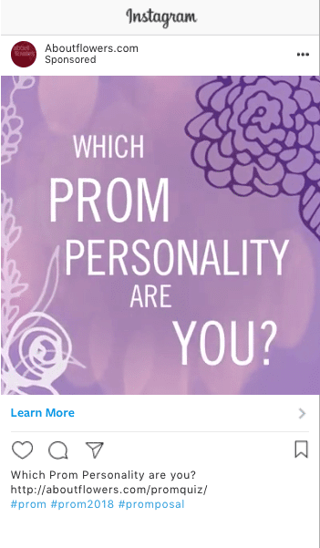 instagram screenshot of the Prom Flower Quiz