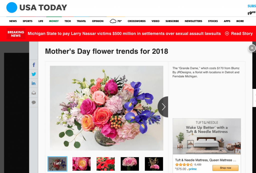 USA Today also ran a high-profile take on Mother’s Day flower trends, featuring designs and insight from SAF members.