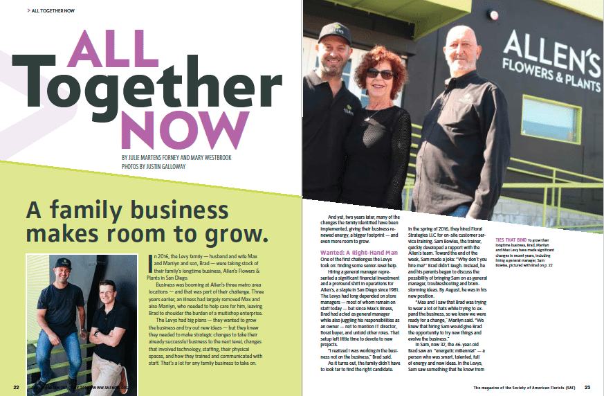 Family Business cover spread from the July 2018 issue of Floral Management