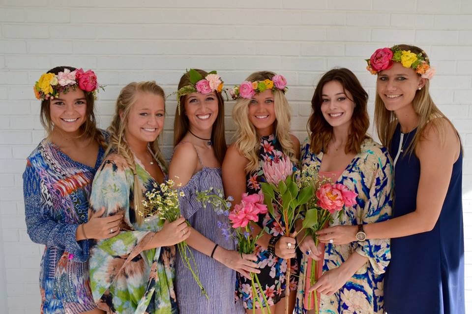 Christy Hulsey teaches sorority leaders how to design flower crowns, then they replicate the “DIY” workshop with new members as a bonding experience.
